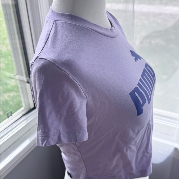 PUMA  Women's Essentials Slim Logo Tee Lavender Crop Top - Picture 2 of 7